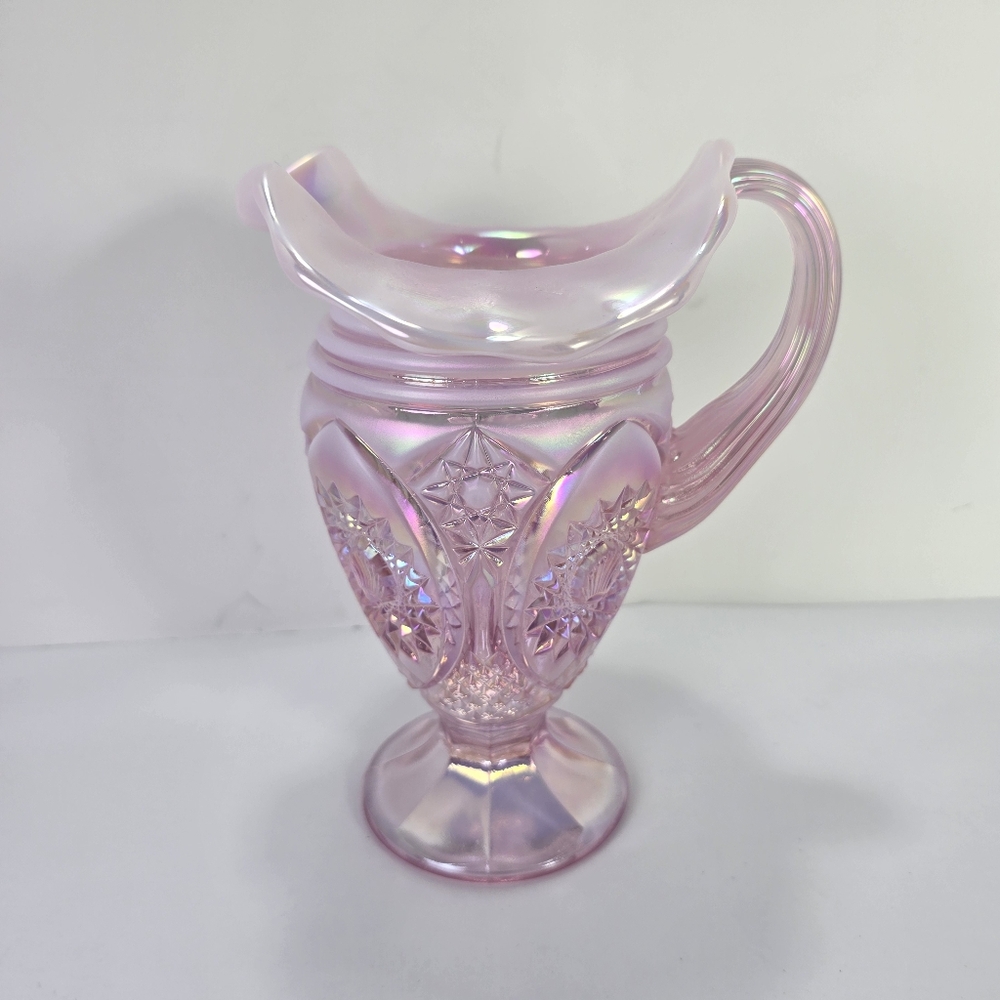 Fenton PITCHER Pink Iridescent Irridized Opalescent Carnival HOBSTAR Glass HTF